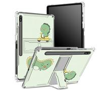 Custodia morbida per Samsung Galaxy Tab S8 Plus 2022/S7 FE 2021/S7 Plus 2020 da 12,4 pollici con portapenne, retro trasparente con dinosauro verde, copertura di protezione angolare con cavalletto