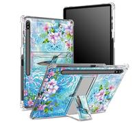 Custodia morbida per Samsung Galaxy Tab S8 Plus 2022/S7 FE 2021/S7 Plus 2020 da 12,4 pollici con portapenne, retro trasparente con colibrì e fiori, copertura di protezione angolare con cavalletto