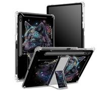 Custodia morbida per Samsung Galaxy Tab S8 Plus 2022/S7 FE 2021/S7 Plus 2020 da 12,4 pollici con portapenne, retro trasparente con Art Wolf, copertura di protezione angolare con cavalletto rigido