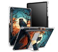 Custodia morbida per Samsung Galaxy Tab S8 Plus 2022/S7 FE 2021/S7 Plus 2020 da 12,4 pollici con portapenne, retro trasparente con gufo blu, copertura di protezione angolare con cavalletto rigido