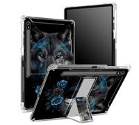 Custodia morbida per Samsung Galaxy Tab S8 Plus 2022/S7 FE 2021/S7 Plus 2020 da 12,4 pollici con portapenne, retro trasparente con lupo rosa blu, copertura di protezione angolare con cavalletto rigido