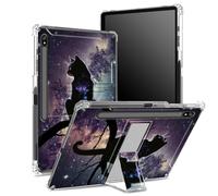 Custodia morbida per Samsung Galaxy Tab S8 Plus 2022/S7 FE 2021/S7 Plus 2020 da 12,4 pollici con portapenne, retro trasparente con nebulosa gatto, copertura di protezione angolare con cavalletto