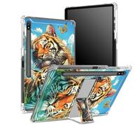 Custodia morbida per Samsung Galaxy Tab S8 Plus 2022/S7 FE 2021/S7 Plus 2020 da 12,4 pollici con portapenne, retro trasparente con coppia di tigri, copertura di protezione angolare con cavalletto