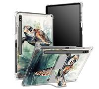 Custodia morbida per Samsung Galaxy Tab S8 Plus 2022/S7 FE 2021/S7 Plus 2020 da 12,4 pollici con portapenne, retro trasparente con tartaruga marina acquerello, copertura di protezione angolare con
