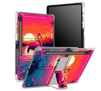 Custodia morbida per Samsung Galaxy Tab S8 Plus 2022/S7 FE 2021/S7 Plus 2020 da 12,4 pollici con portapenne, retro trasparente con fenicottero rosa tramonto cielo, copertura di protezione angolare con