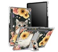 Custodia morbida per Samsung Galaxy Tab S8 Plus 2022/S7 FE 2021/S7 Plus 2020 da 12,4 pollici con portapenne, retro trasparente con fiore di gatto floreale, copertura di protezione angolare con