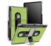 Custodia morbida per Samsung Galaxy Tab S8 Plus 2022/S7 FE 2021/S7 Plus 2020 da 12,4 pollici con supporto per penna S, retro trasparente con cassetta a nastro verde, copertura di protezione angolare