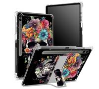 Custodia morbida per Samsung Galaxy Tab S9 FE Plus 12,4" 2023 SM-X610/X616B/X618U, con portapenne, retro trasparente con fiori di teschio, protezione angolare con cavalletto rigido