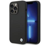Custodia nera in silicone con logo BMW per iPhone 15 Pro