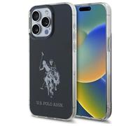 Custodia nera lucida con grande logo US Polo per iPhone 15 Pro