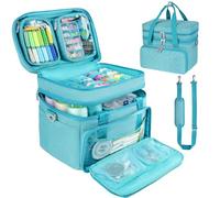 Custodia organizer per accessori da cucito con tracolla, borsa portaoggetti a doppio strato con 2 tasche staccabili per accessori e forniture da cucito, grande scatola da cucito da viaggio per
