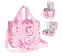 Custodia organizer per smalti, a doppio strato, organizer per unghie e conservazione, borsa da viaggio per il trasporto per nail art e strumenti per manicure, rosa, Holds 80 Bottles, Contiene 80