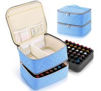 Custodia organizer per smalti per unghie, contiene 42 flaconi (15 ml/0,5 fl.oz), a doppio strato con divisori regolabili, borsa portatile per smalto per unghie e strumenti per manicure, blu chiaro,