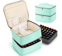 Custodia organizer per smalti per unghie, contiene 42 flaconi (15 ml/0,5 fl.oz), a doppio strato con divisori regolabili, borsa portatile per smalto per unghie e strumenti per manicure, verde, Verde,