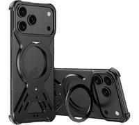 Custodia Paraurti in Metallo Senza Cornice per iPhone 17 Aria, Compatibile con Magsafe, Telaio in Alluminio Cavo Aperto sul Retro con Supporto ad Anello Magnetico Rotante a 360°, Nero