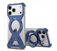 Custodia Paraurti in Metallo Senza Cornice per iPhone 17 Aria, Compatibile con Magsafe, Telaio in Alluminio Cavo Aperto sul Retro con Supporto ad Anello Magnetico Rotante a 360°, Blu