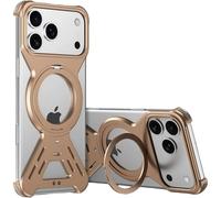 Custodia Paraurti in Metallo Senza Cornice per iPhone 17 Aria, Compatibile con Magsafe, Telaio in Alluminio Cavo Aperto sul Retro con Supporto ad Anello Magnetico Rotante a 360°, Oro