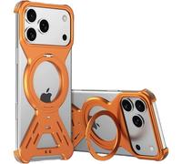 Custodia Paraurti in Metallo Senza Cornice per iPhone 17 Pro, Compatibile con Magsafe, Telaio in Alluminio Cavo Aperto sul Retro con Supporto ad Anello Magnetico Rotante a 360°, Arancione