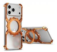 Custodia Paraurti Senza Cornice in Metallo per iPhone 17 Pro Max, Supporto con Anello Magnetico Rotante a 360° (ribaltamento a 150°), Compatibile con Magsafe, Protezione Angolare Antiurto, Arancione