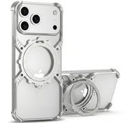 Custodia Paraurti Senza Cornice in Metallo per iPhone 17 Pro Max, Supporto con Anello Magnetico Rotante a 360° (ribaltamento a 150°), Compatibile con Magsafe, Protezione Angolare Antiurto, Argento