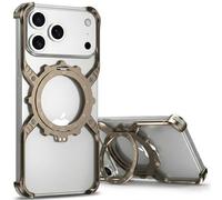 Custodia Paraurti Senza Cornice in Metallo per iPhone 17, Supporto con Anello Magnetico Rotante a 360° (ribaltamento a 150°), Compatibile con Magsafe, Protezione Angolare Antiurto, Titanio