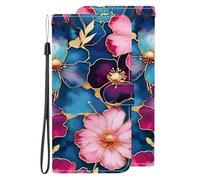 Custodia Pelle PU Portafoglio per OPPO Reno4 Z 5G,Flip Libro Cover con Slot per Schede [Supporto Stand] Motivo bordi dorati floreale azzurro polvere Protettiva per OPPO Reno4 Z 5G / OPPO A92s