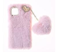 Custodia Peluche per iPhone 12 Mini 5.4" Carino Morbido Peloso Ciondolo Love Inverno Soffice Caldo Hairball Protettiva Fluffy Cover Bambine Fatto a Mano Copertura Caso per iPhone 12 Mini 5.4" ,Rosa