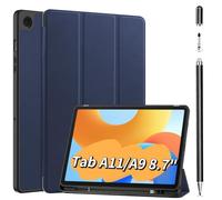 Custodia + pennino capacitivo per Samsung Galaxy Tab A11/A9 8,7 pollici, slot per penna, adatto per Tab A9/A11, modalità di sveglia/sonno, retro cellulare per dissipazione del calore (blu scuro)