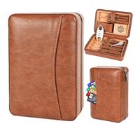 Custodia per 6 sigari in pelle marrone con interno in legno di cedro spagnolo e porta carte di credito, umidificatore per sigari da viaggio, con taglierino, umidificatore, perfetto per viaggi di