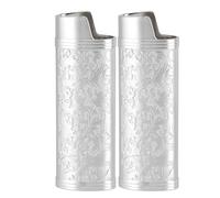 Custodia per accendino in lega di zinco con stampa floreale vintage, elegante e classica, porta accendino per protezione, custodia per accendino in lega di zinco, 2 pezzi (Argento)