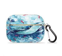 Custodia per Airpod con illustrazione di balena acquerello con portachiavi protettivo integrale guscio rigido Marine Whale compatibile con custodia di ricarica Apple AirPods Pro (oro)