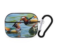 Custodia per AirPod Pro con anatre mandarine che giocano nell'acqua, cover rigida antigraffio in policarbonato con portachiavi, accessorio per AirPod Pro 2°/1° custodia per donne e uomini, stile nero