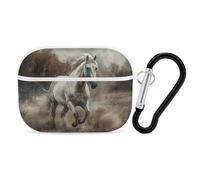 Custodia per AirPod Pro con cavallo che corre sul campo, cover rigida antigraffio in PC con portachiavi, accessorio per AirPod Pro 2°/1° custodia per donne e uomini, stile bianco