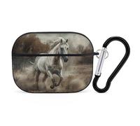 Custodia per AirPod Pro con cavallo che corre sul campo, cover rigida antigraffio in policarbonato con portachiavi, accessorio per AirPod Pro 2°/1° custodia per donne e uomini, stile nero