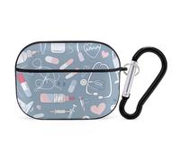Custodia per Airpod Pro con clip di blocco di sicurezza, custodia protettiva rigida blu compatibile con Airpod Pro di 2a/1a generazione, custodia per donne e uomini, LED frontale visibile nero