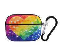 Custodia per Airpod Pro con clip di blocco di sicurezza, rigida, colorata, arcobaleno, amore, custodia protettiva compatibile con Airpod Pro di 2a/1a generazione, custodia per donne e uomini, LED