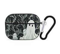 Custodia per AirPod Pro con fantasma bianca, cover rigida antigraffio in policarbonato con portachiavi, accessorio per AirPod Pro 2°/1° custodia per donne e uomini, stile nero