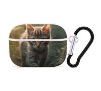 Custodia per AirPod Pro con gattino che cammina sull'erba, cover rigida antigraffio in policarbonato con portachiavi, accessori per AirPod Pro 2a/1a custodia, per donne e uomini, stile bianco