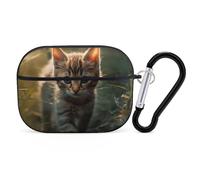 Custodia per AirPod Pro con gattino che cammina sull'erba, cover rigida antigraffio in policarbonato con portachiavi, accessori per AirPod Pro 2a/1a custodia, per donne e uomini, stile nero