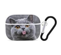 Custodia per AirPod Pro con gatto blu, cover rigida antigraffio in policarbonato con portachiavi, accessorio per AirPod Pro 2a/1a custodia, per donne e uomini, stile bianco