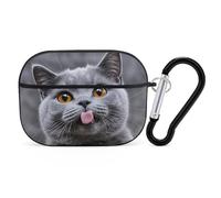 Custodia per AirPod Pro con gatto blu, cover rigida antigraffio in policarbonato con portachiavi, accessorio per AirPod Pro 2a/1a custodia, per donne e uomini, stile nero