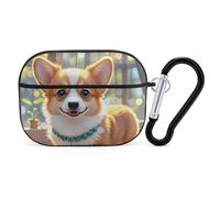 Custodia per AirPod Pro con illustrazione di un simpatico cane Corgi, cover rigida antigraffio in policarbonato con portachiavi, accessorio per AirPod Pro 2°/1° custodia per donne e uomini, stile nero