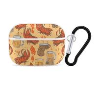 Custodia per AirPod Pro con motivo birra e gamberi, cover rigida antigraffio in policarbonato con portachiavi, accessori per AirPod Pro 2a/1a custodia, per donne e uomini, stile bianco