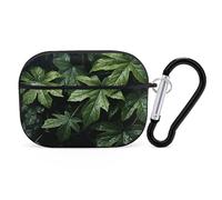 Custodia per AirPod Pro con motivo foglie verdi, cover rigida antigraffio in policarbonato con portachiavi, accessorio per AirPod Pro 2°/1° custodia per donne e uomini, stile nero
