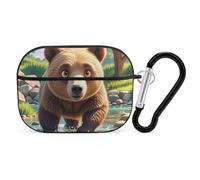 Custodia per AirPod Pro con motivo orso che attraversa il fiume, cover rigida antigraffio in policarbonato con portachiavi, accessorio per AirPod Pro 2°/1° custodia per donne e uomini, stile nero