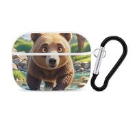 Custodia per AirPod Pro con motivo orso che attraversa il fiume, cover rigida antigraffio in policarbonato con portachiavi, accessorio per AirPod Pro 2°/1° custodia per donne e uomini, stile bianco