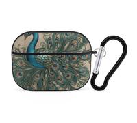 Custodia per AirPod Pro con motivo pavone, cover rigida antigraffio in policarbonato con portachiavi, accessori per AirPod Pro 2a/1a custodia per donne e uomini, stile nero