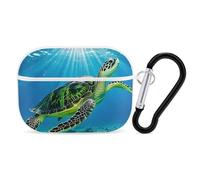 Custodia per AirPod Pro con tartaruga che nuota nel mare, cover rigida antigraffio in PC con portachiavi, accessorio per AirPod Pro 2°/1° custodia per donne e uomini, stile bianco