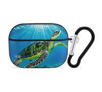 Custodia per AirPod Pro con tartaruga che nuota nel mare, cover rigida antigraffio in PC con portachiavi, accessorio per AirPod Pro 2°/1° custodia per donne e uomini, stile nero