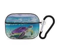 Custodia per AirPod Pro Hawaii con tartaruga marina viola, cover rigida antigraffio in policarbonato con portachiavi, accessorio per AirPod Pro 2°/1° custodia per donne e uomini, stile nero